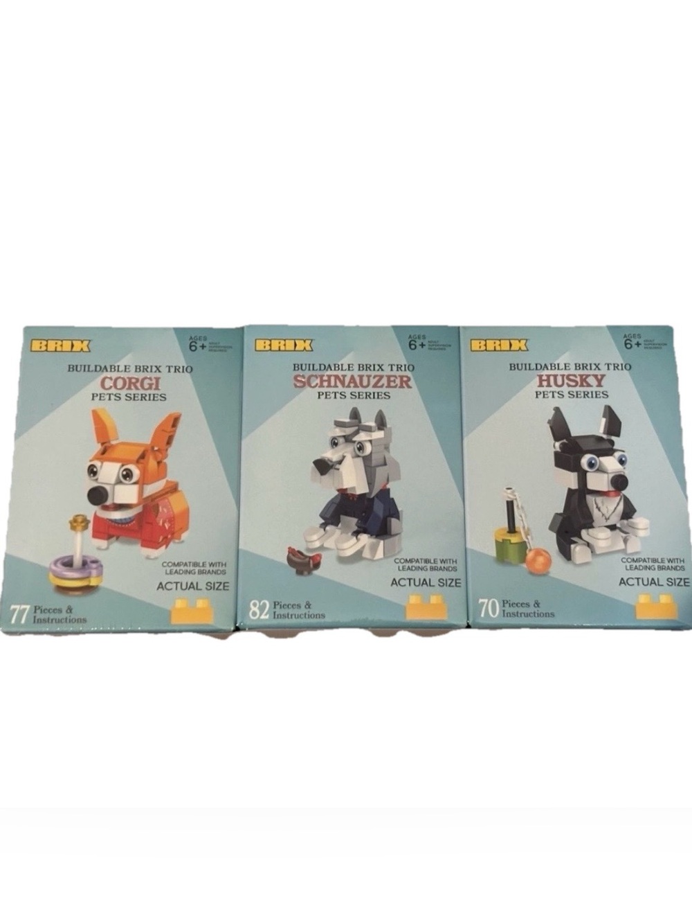 Brix - Set Of 3 - PETS  Series - Building Blocks - CORGI- HUSKY- SCHNAUZER New
